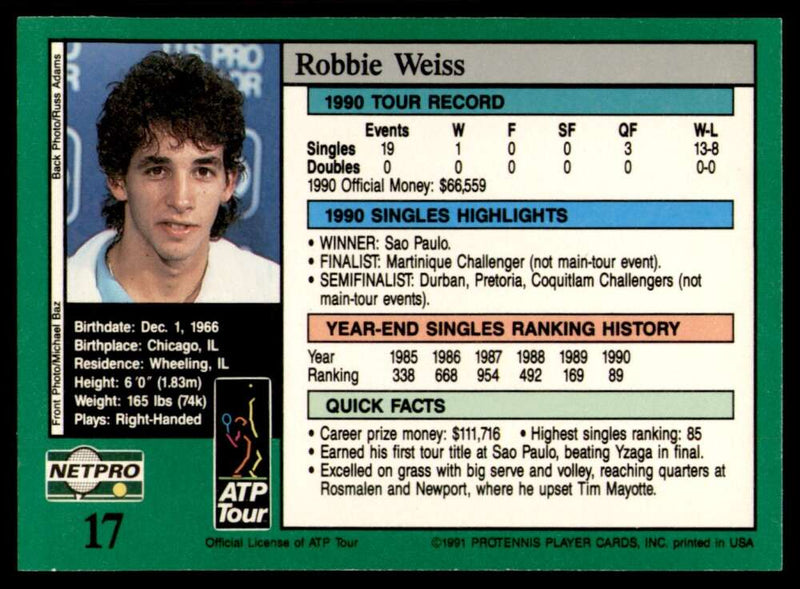 Load image into Gallery viewer, 1991 NetPro Tour Stars Robbie Weiss #17 Rookie RC Set Break Image 2

