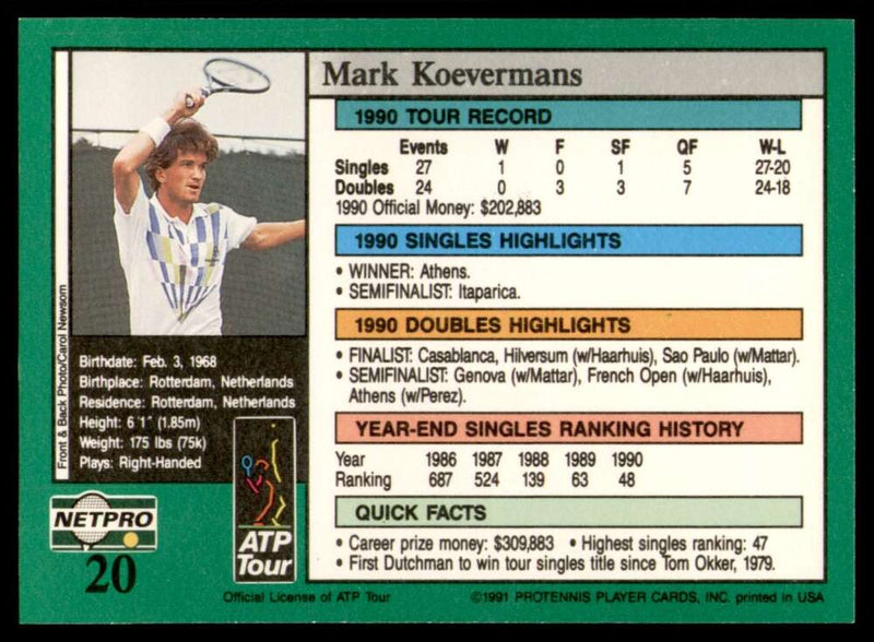 Load image into Gallery viewer, 1991 NetPro Tour Stars Mark Koevermans #20 Rookie RC Set Break Image 2
