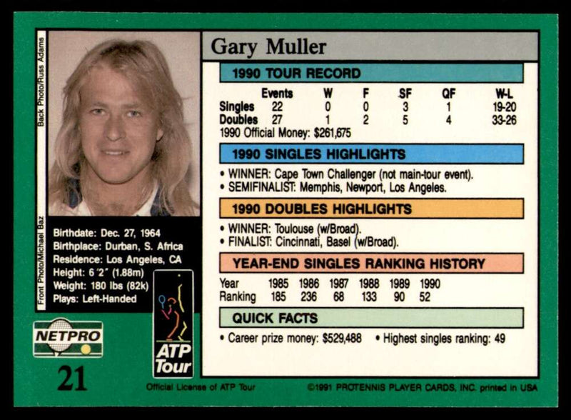 Load image into Gallery viewer, 1991 NetPro Tour Stars Gary Muller #21 Rookie RC Set Break Image 2
