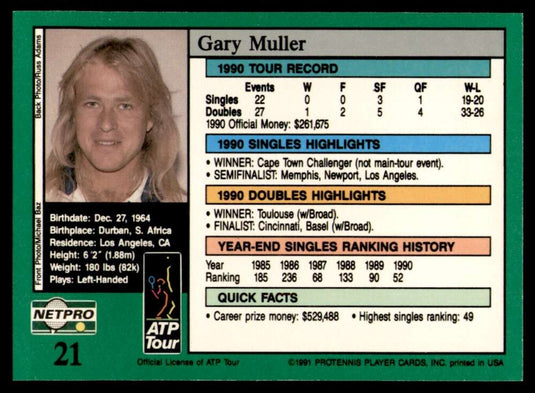 1991 NetPro Tour Stars Gary Muller 