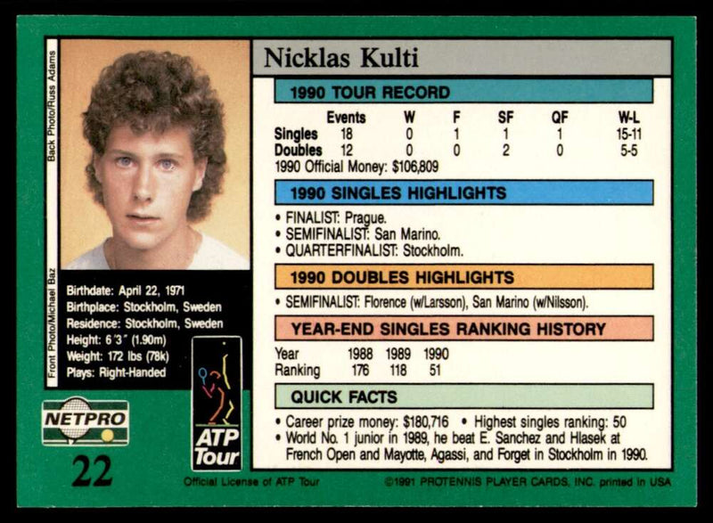 Load image into Gallery viewer, 1991 NetPro Tour Stars Nicklas Kulti #22 Rookie RC Set Break Image 2
