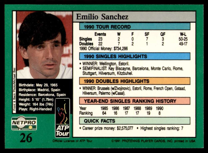 Load image into Gallery viewer, 1991 NetPro Tour Stars Emilio Sanchez #26 Rookie RC Set Break Image 2
