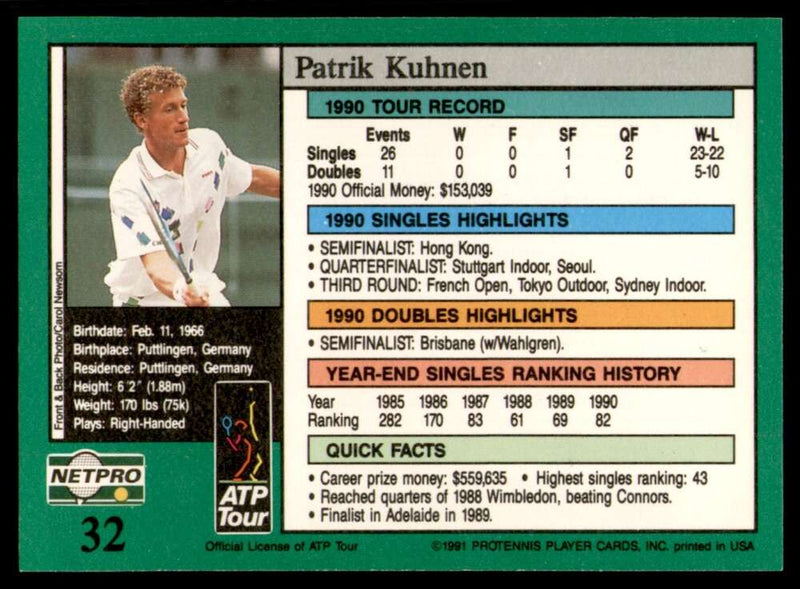 Load image into Gallery viewer, 1991 NetPro Tour Stars Patrik Kuhnen #32 Rookie RC Set Break Image 2
