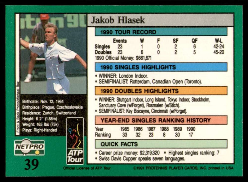 Load image into Gallery viewer, 1991 NetPro Tour Stars Jakob Hlasek #39 Rookie RC Set Break Image 2
