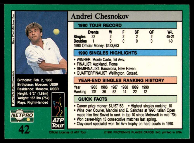 Load image into Gallery viewer, 1991 NetPro Tour Stars Andrei Chesnokov #42 Rookie RC Set Break Image 2
