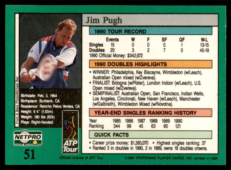 Load image into Gallery viewer, 1991 NetPro Tour Stars Jim Pugh #51 Rookie RC Set Break Image 2
