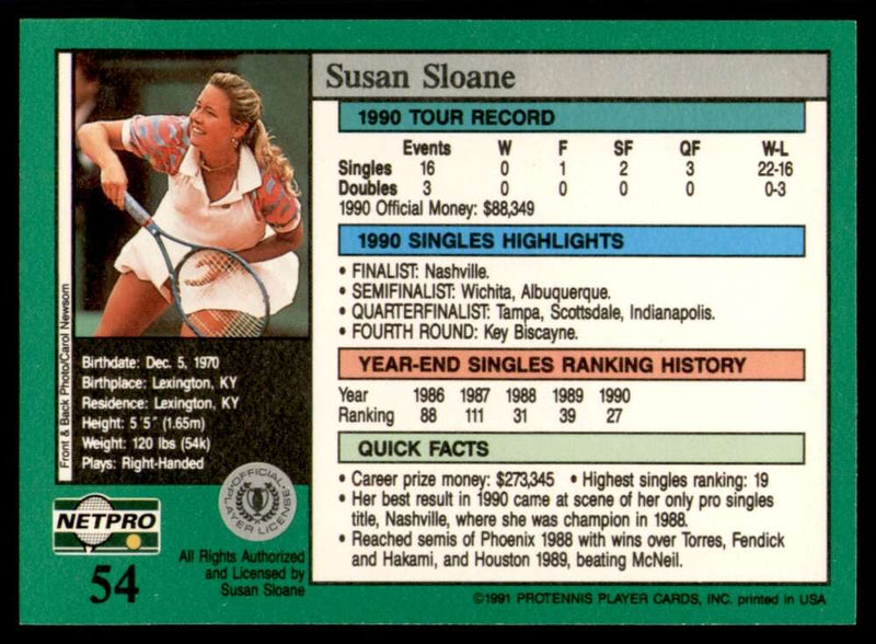 Load image into Gallery viewer, 1991 NetPro Tour Stars Susan Sloane #54 Rookie RC Set Break Image 2
