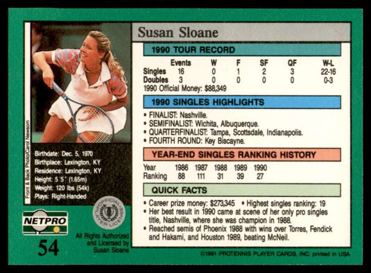 1991 NetPro Tour Stars Susan Sloane