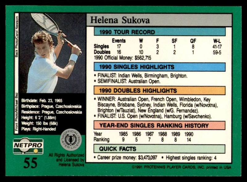 Load image into Gallery viewer, 1991 NetPro Tour Stars Helena Sukova #55 Rookie RC Set Break Image 2
