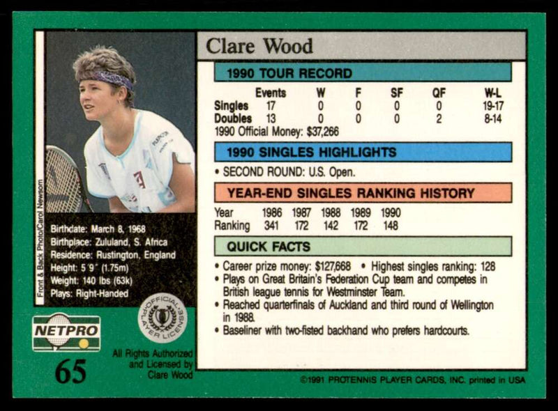 Load image into Gallery viewer, 1991 NetPro Tour Stars Clare Wood #65 Rookie RC Set Break Image 2
