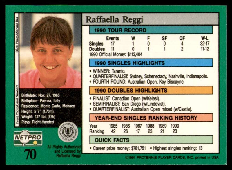 Load image into Gallery viewer, 1991 NetPro Tour Stars Raffaella Reggi #70 Rookie RC Set Break Image 2
