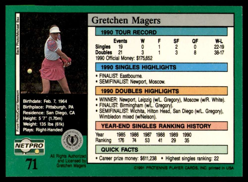 Load image into Gallery viewer, 1991 NetPro Tour Stars Gretchen Magers #71 Rookie RC Set Break Image 2
