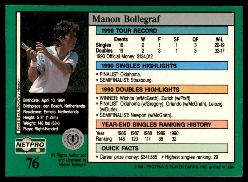 Load image into Gallery viewer, 1991 NetPro Tour Stars Manon Bollegraf #76 Rookie RC Set Break Image 2
