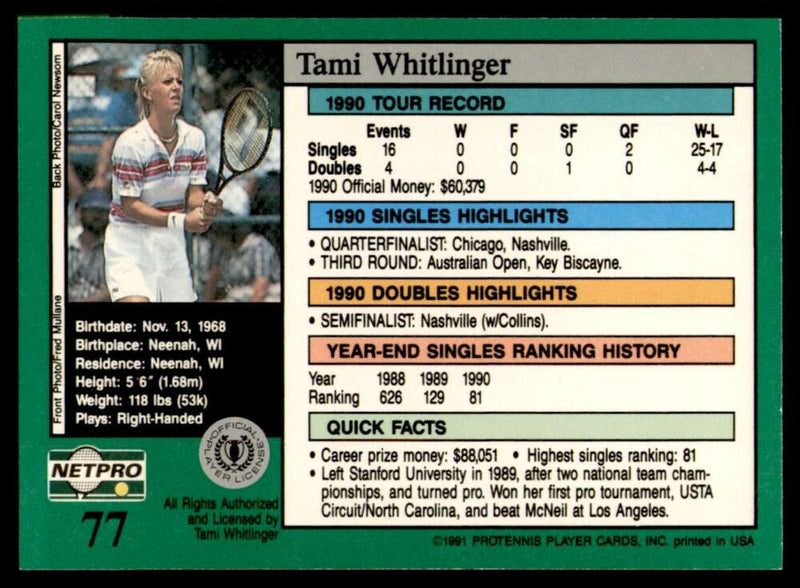 Load image into Gallery viewer, 1991 NetPro Tour Stars Tami Whitlinger #77 Rookie RC Set Break Image 2
