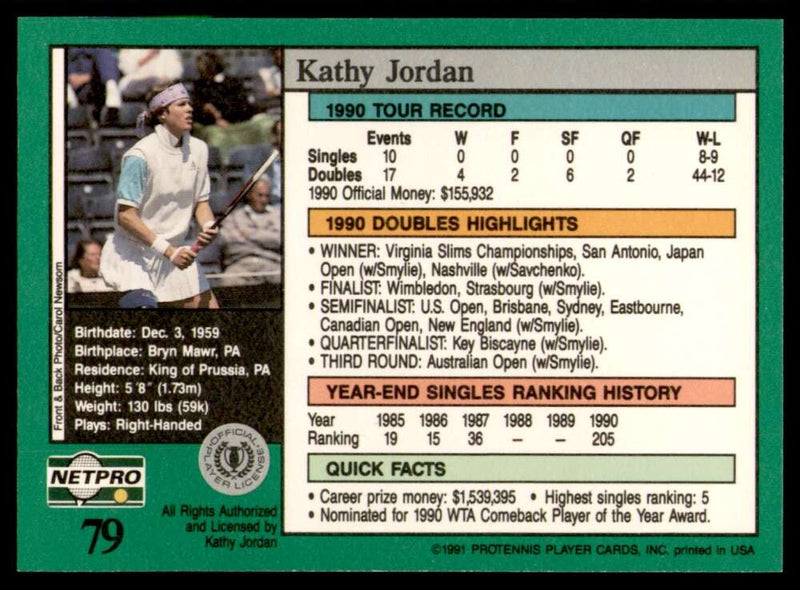 Load image into Gallery viewer, 1991 NetPro Tour Stars Kathy Jordan #79 Rookie RC Set Break Image 2

