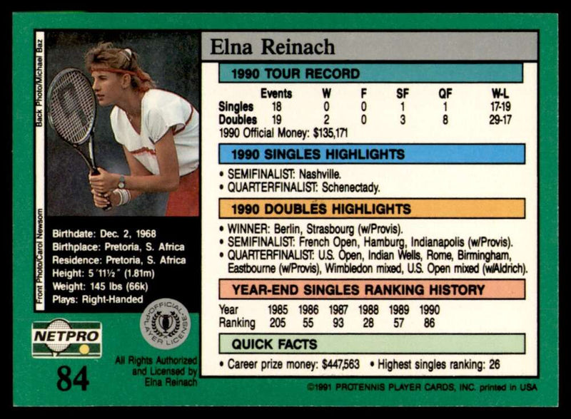 Load image into Gallery viewer, 1991 NetPro Tour Stars Elna Reinach #84 Rookie RC Set Break Image 2
