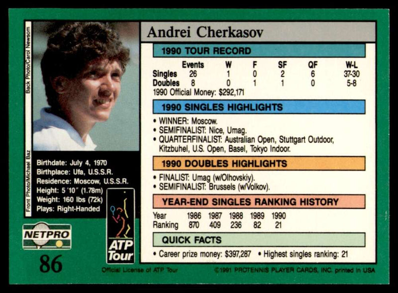 Load image into Gallery viewer, 1991 NetPro Tour Stars Andrei Cherkasov #86 Rookie RC Set Break Image 2
