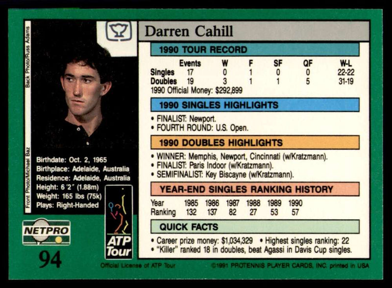 Load image into Gallery viewer, 1991 NetPro Tour Stars Darren Cahill #94 Rookie RC Set Break Image 2
