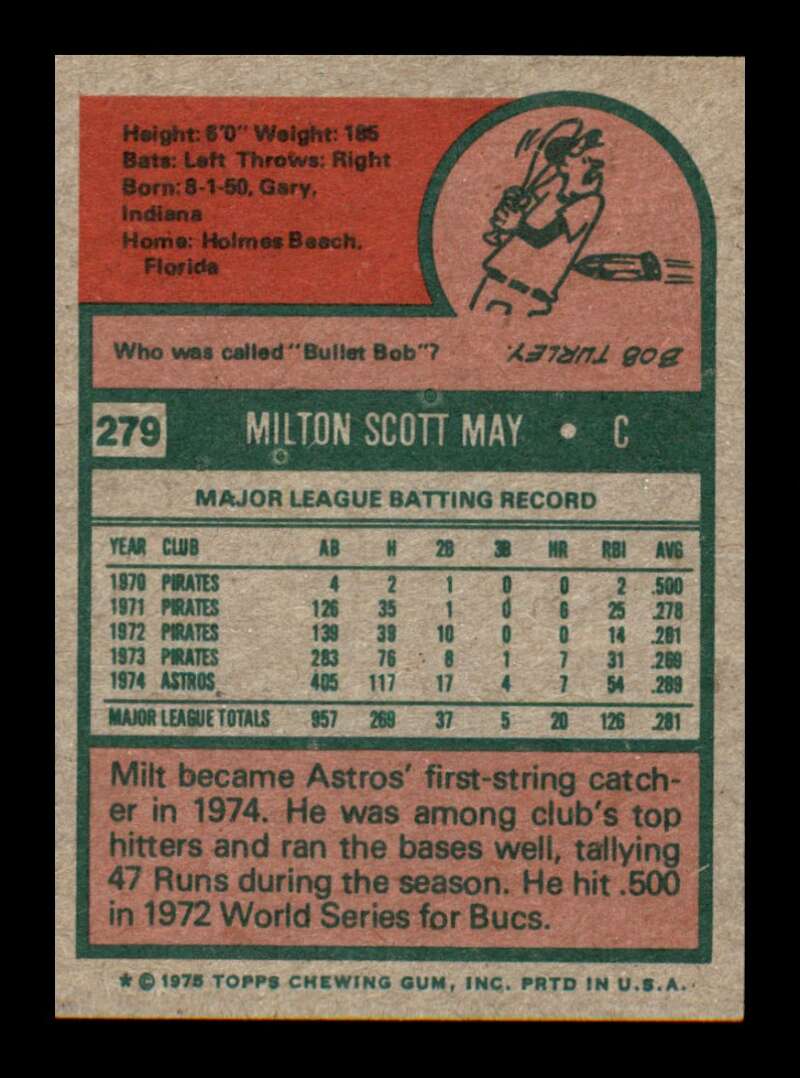 Load image into Gallery viewer, 1975 Topps Milt May #279 NM Near Mint Houston Astros Image 2
