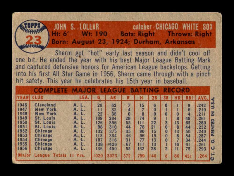 Load image into Gallery viewer, 1957 Topps Sherm Lollar #23 Chicago White Sox Image 2
