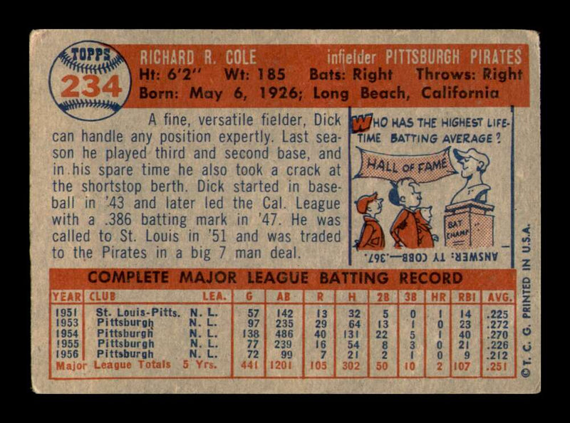 Load image into Gallery viewer, 1957 Topps Dick Cole #234 Pittsburgh Pirates Image 2
