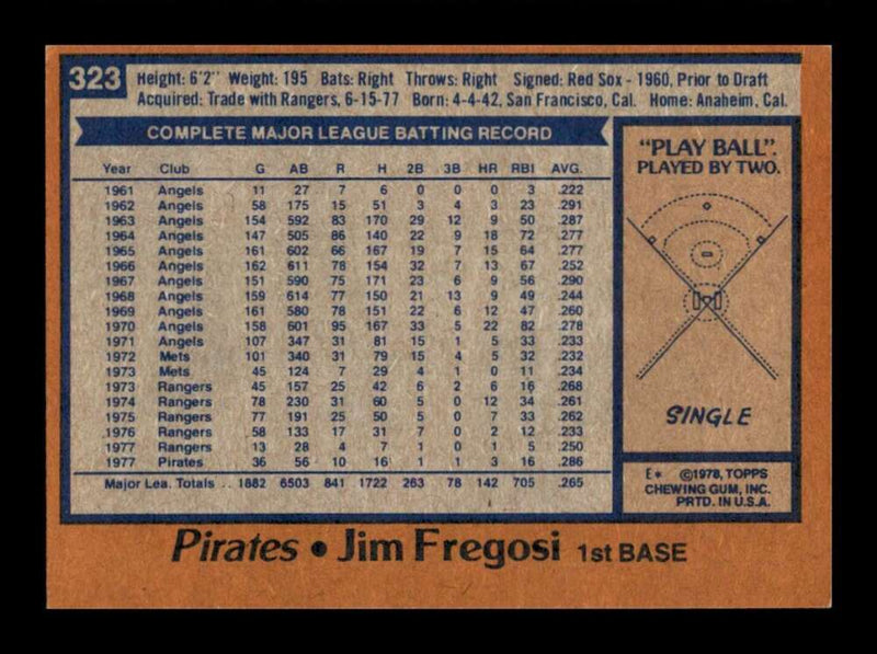 Load image into Gallery viewer, 1978 Topps Jim Fregosi #323 Pittsburgh Pirates Image 2

