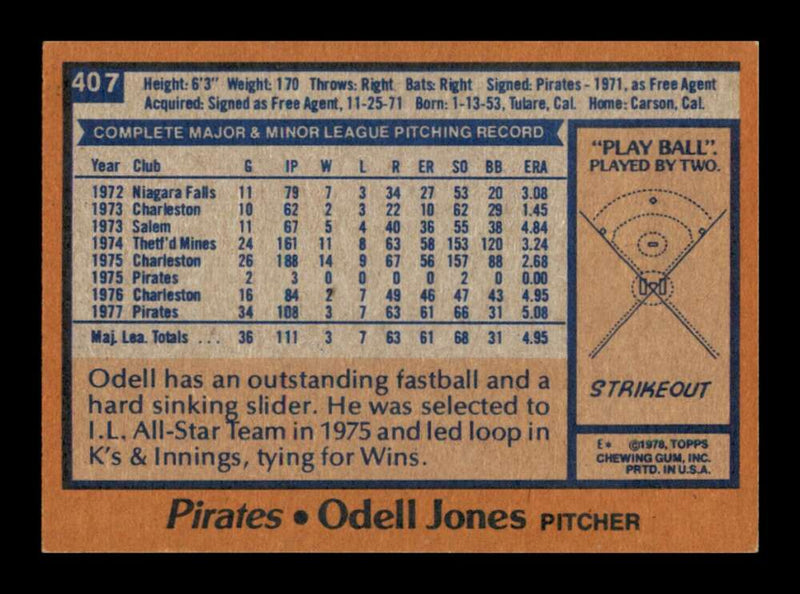 Load image into Gallery viewer, 1978 Topps Odell Jones #407 Rookie RC Pittsburgh Pirates  Image 2
