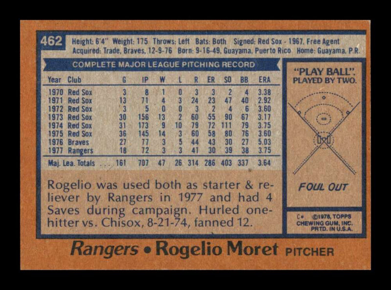 Load image into Gallery viewer, 1978 Topps Rogelio Moret #462 Texas Rangers  Image 2
