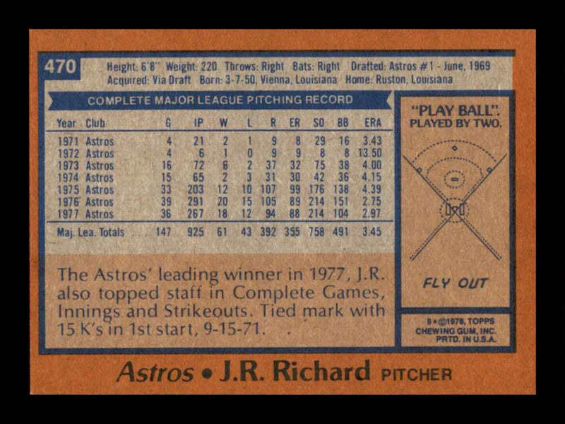 Load image into Gallery viewer, 1978 Topps J.R. Richard #470 Houston Astros  Image 2
