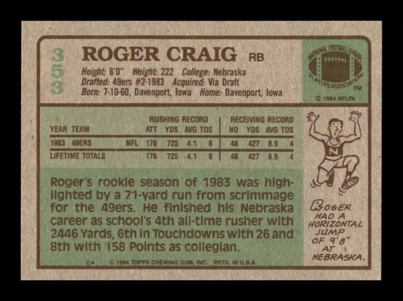 Load image into Gallery viewer, 1984 Topps Roger Craig #353 Rookie RC San Francisco 49ers  Image 2
