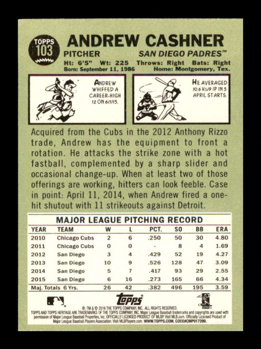 2016 Topps Heritage Andrew Cashner