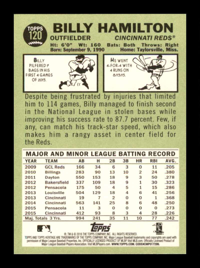 Load image into Gallery viewer, 2016 Topps Heritage Billy Hamilton #120 Cincinnati Reds  Image 2
