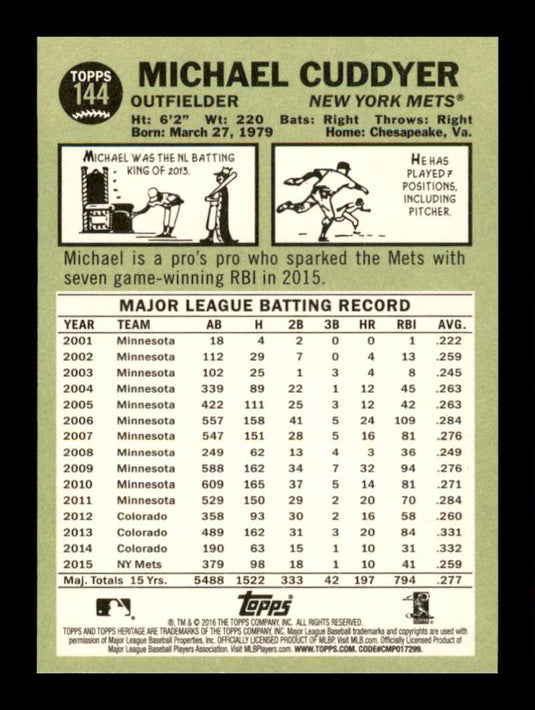 2016 Topps Heritage Michael Cuddyer 