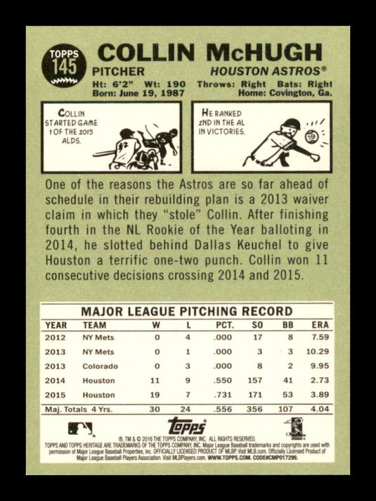 2016 Topps Heritage Collin McHugh 