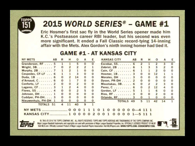 Load image into Gallery viewer, 2016 Topps Heritage Hosmer&#39;s Sac Fly Wins Game #151 Kansas City Royals  Image 2
