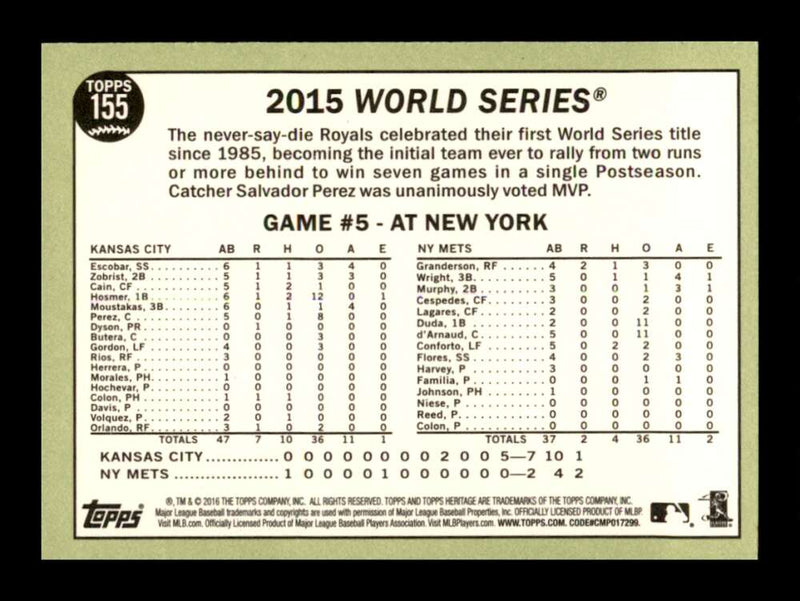 Load image into Gallery viewer, 2016 Topps Heritage The Winners Celebrate #155 Kansas City Royals  Image 2
