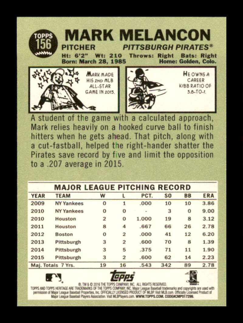 Load image into Gallery viewer, 2016 Topps Heritage Mark Melancon #156 Pittsburgh Pirates  Image 2
