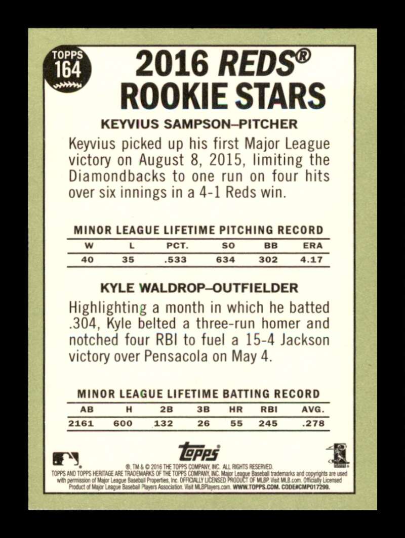 Load image into Gallery viewer, 2016 Topps Heritage Keyvius Sampson Kyle Waldrop #164 Rookie RC Cincinnati Reds  Image 2
