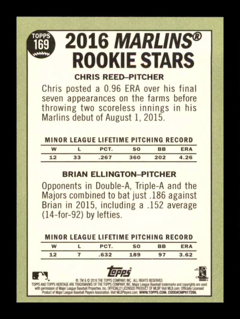 Load image into Gallery viewer, 2016 Topps Heritage Chris Reed Brian Ellington #169 Rookie RC Miami Marlins  Image 2
