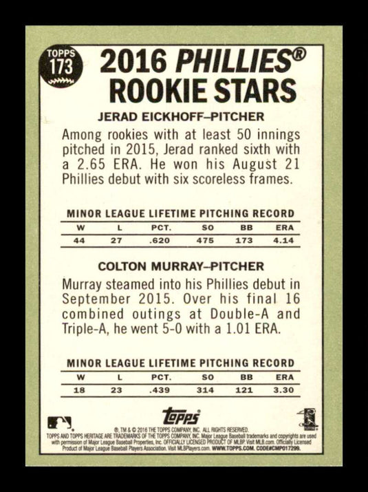 2016 Topps Heritage Jerad Eickhoff Colton Murray