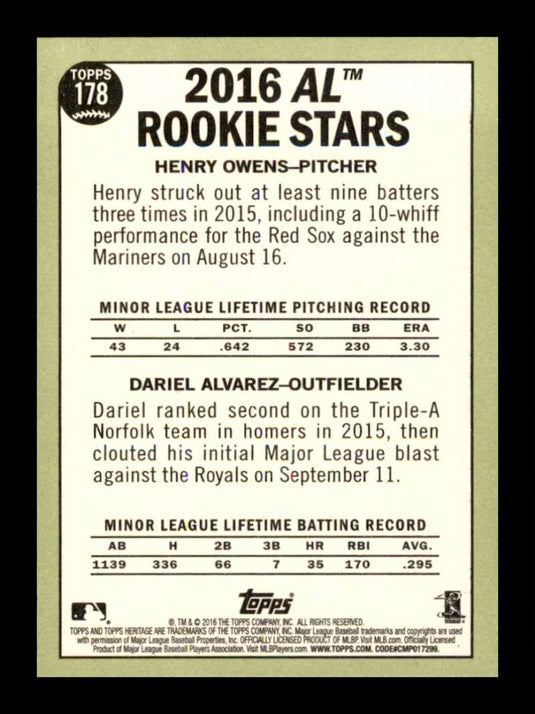 2016 Topps Heritage Henry Owens Dariel Alvarez 