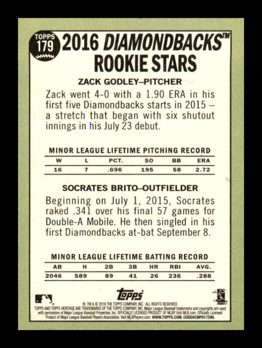 2016 Topps Heritage Zack Godley Socrates Brito