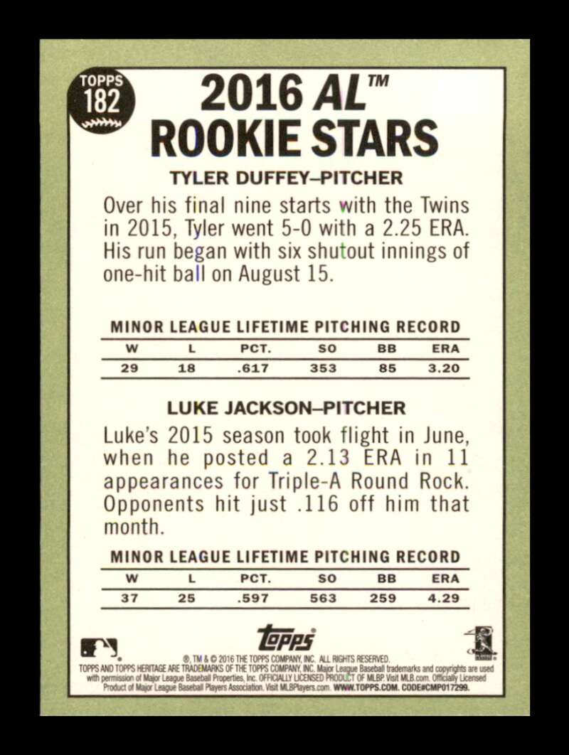 Load image into Gallery viewer, 2016 Topps Heritage Tyler Duffey Luke Jackson #182 Rookie RC Minnesota Twins/Texas Rangers  Image 2
