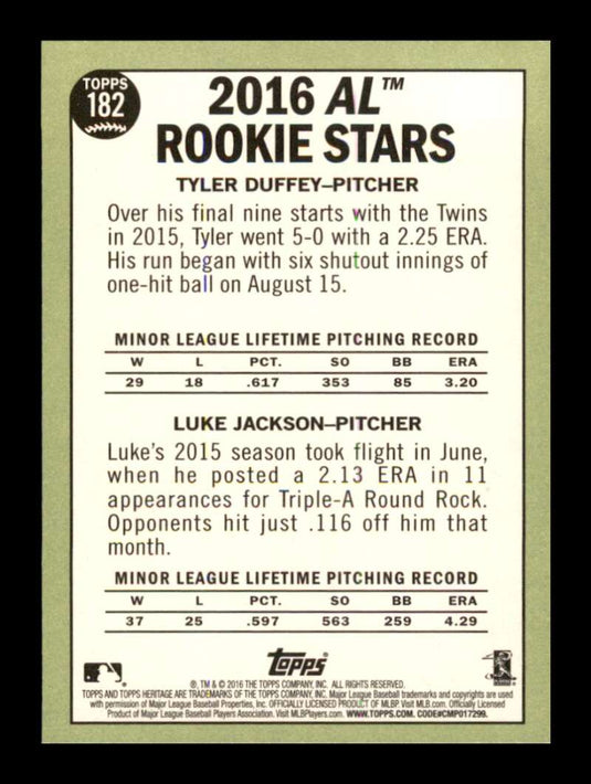 2016 Topps Heritage Tyler Duffey Luke Jackson 