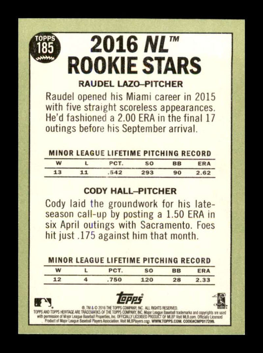 2016 Topps Heritage Cody Hall Raudel Lazo 