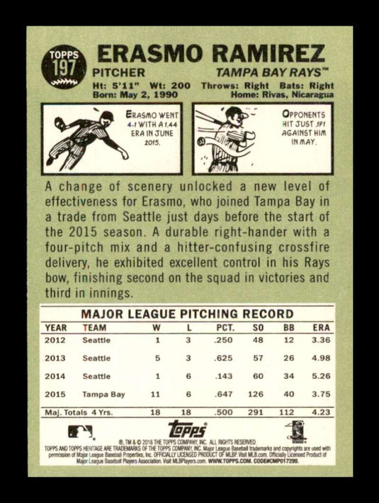 2016 Topps Heritage Erasmo Ramirez 