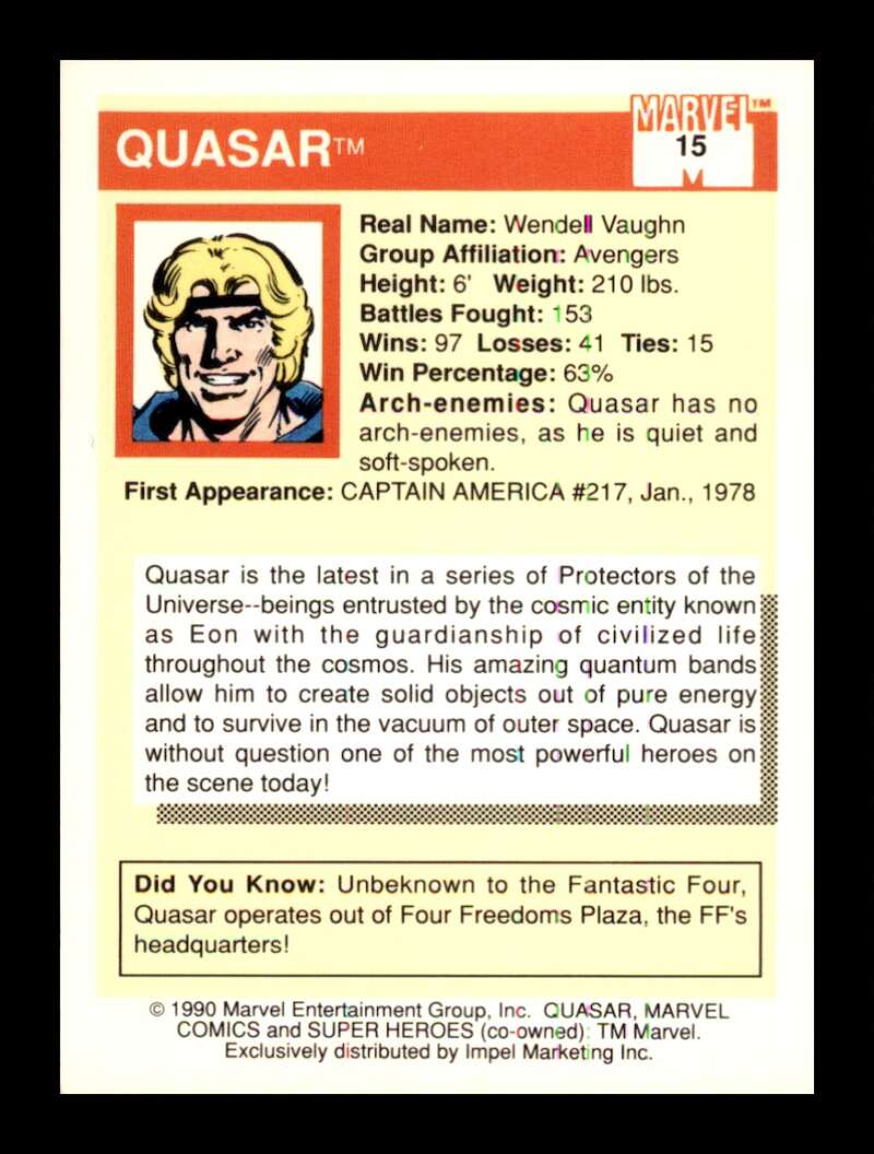 Load image into Gallery viewer, 1990 Impel Marvel Universe Quasar #15  Image 2
