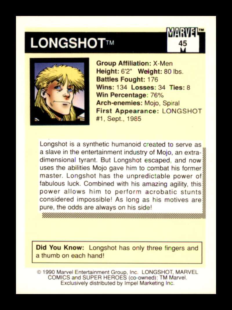 Load image into Gallery viewer, 1990 Impel Marvel Universe Longshot #45  Image 2
