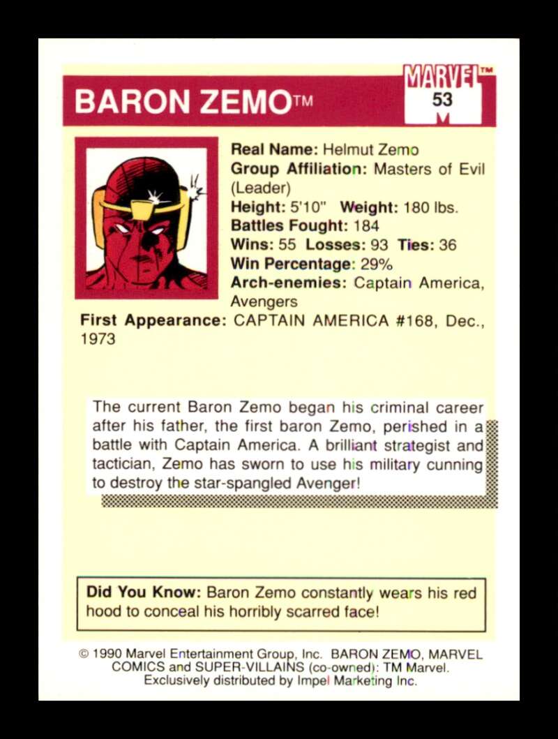 Load image into Gallery viewer, 1990 Impel Marvel Universe Baron Zemo #53  Image 2
