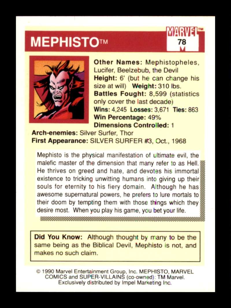 Load image into Gallery viewer, 1990 Impel Marvel Universe Mephisto #78  Image 2
